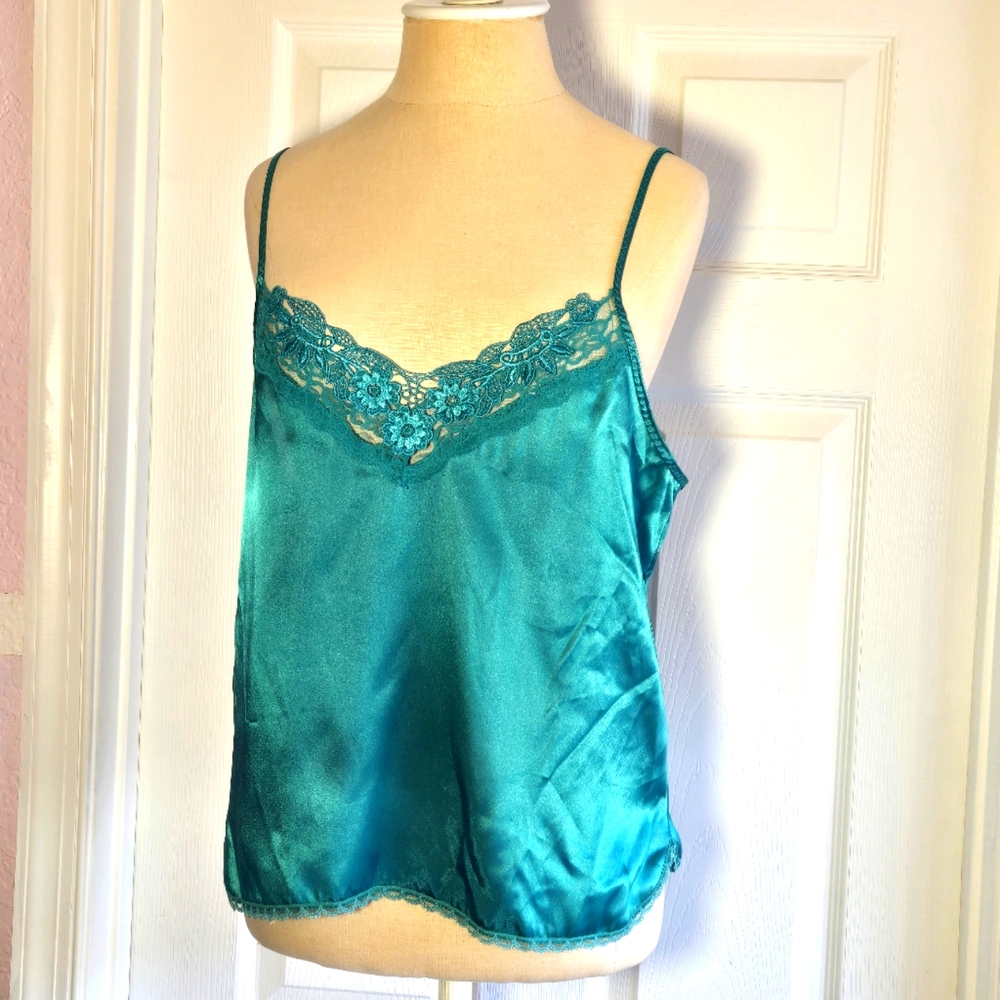Dreamwear USA Vintage Satin Lace Camisole Top Green Size M Lingerie Feminine